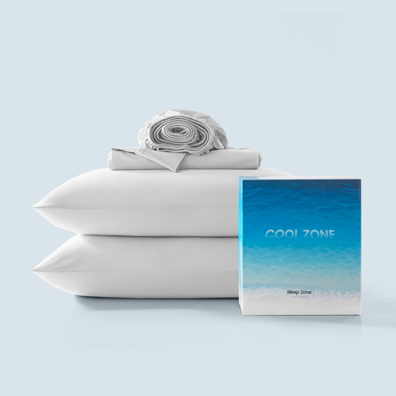 Sleep Zone Cooling Sheet Set, Gray, Queen Sheet Set with 2 Pillowcases