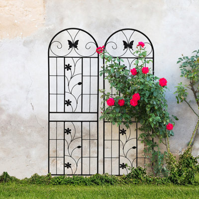 Treillis en métal 71 po x 19,7 po, paquet de 2, antirouille pour les vignes de gloire du matin en plein air, noir, assemblage simple et ensemble de plantes grimpantes durables, à assembler, fabrication robuste