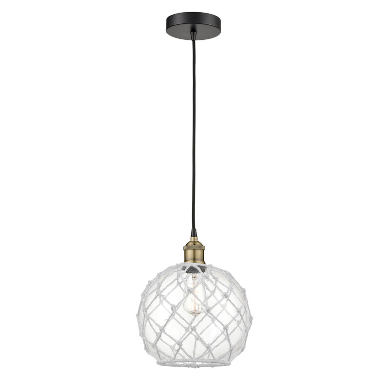 Luminaire suspendu simple en laiton antique noir à 1 lumière Bluford, Brun / blanc, H 133 po x l 10 po x P 10 po, Noir