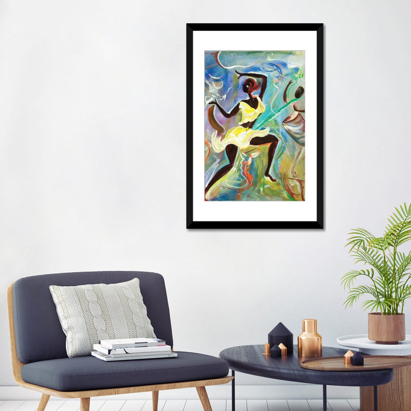 «Kumina», reproduction sur toile, H 24 po x l 16 po x P 1 po, Papier d'art encadré noir, Blanc