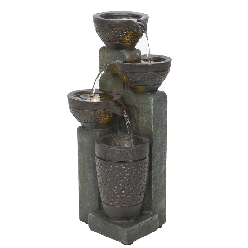 Stoned Jar Cascading Water Fountain with LED Lights