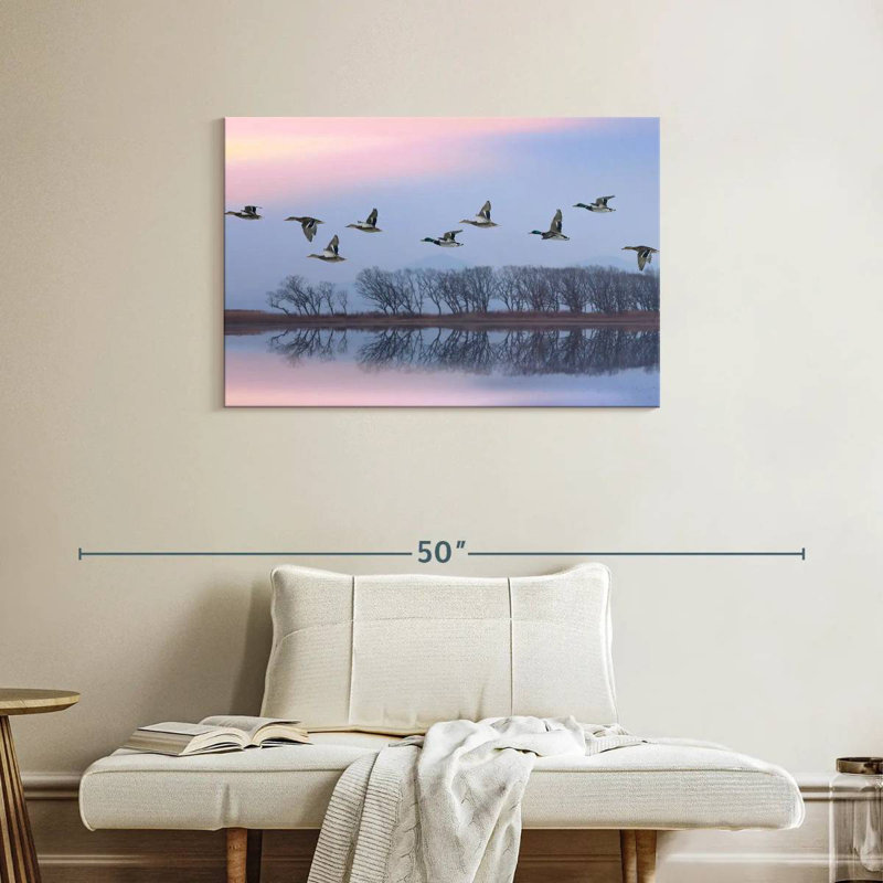 Crowle ciel rose sur les canards, H 24 po x l 36 po