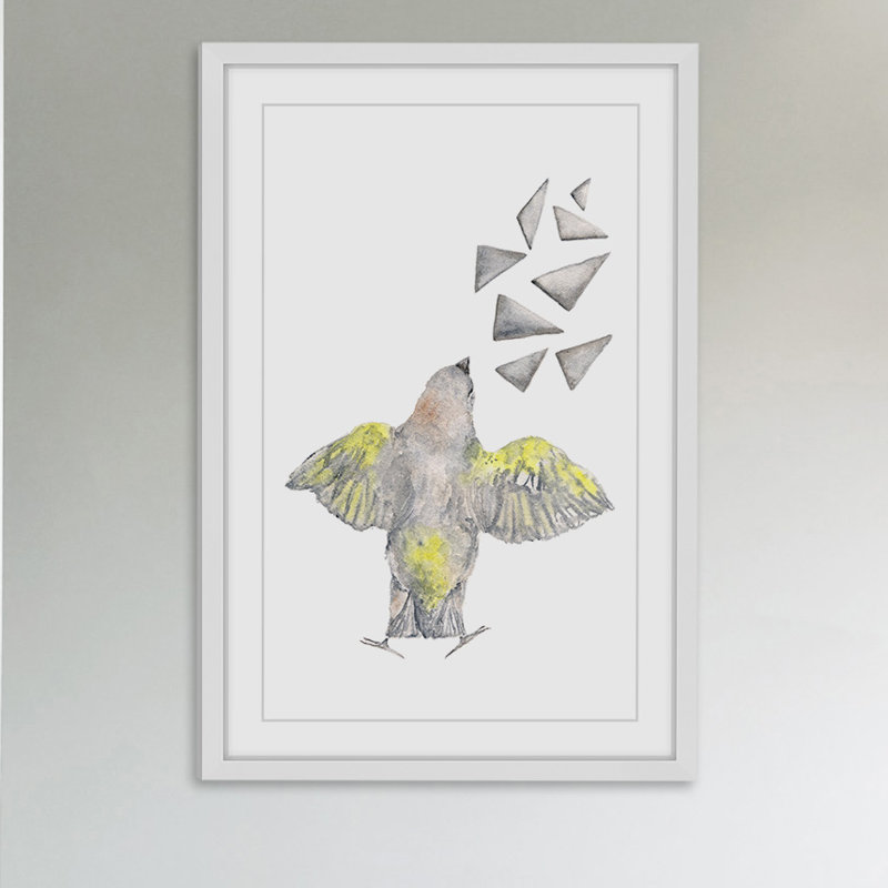 «Bird With Shapes» par Thimble Sparrow, reproduction d'art encadrée, H 30 po x l 20 po x P 1,5 po