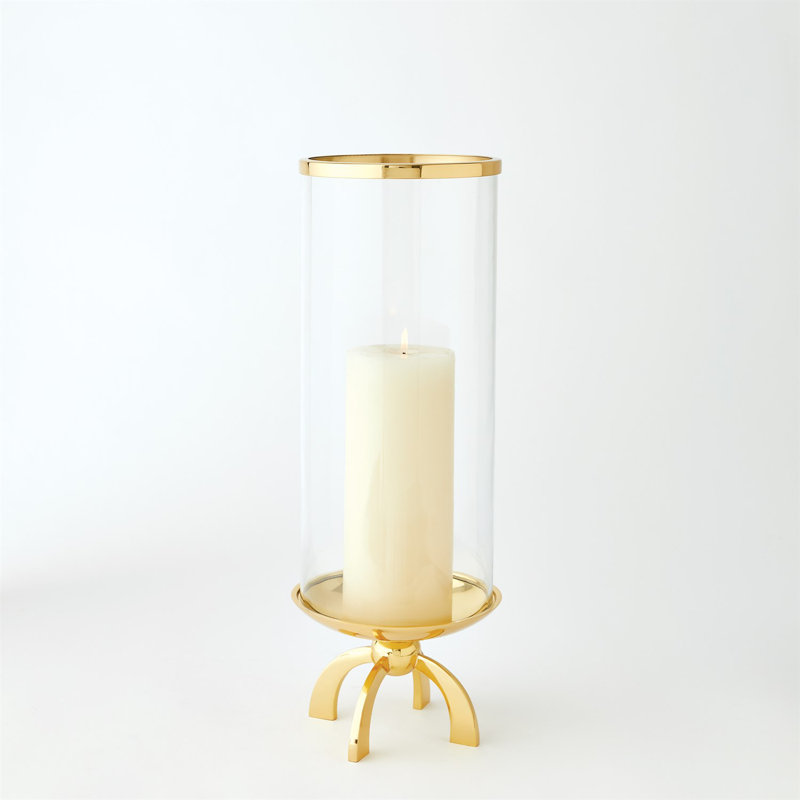 Elegant Brass Quad Base Hurricane Candle Holder 20.75" H