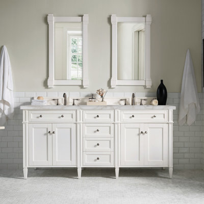 Brittany 72" Double Vanity, Bright White W/FreePower Wireless Charger