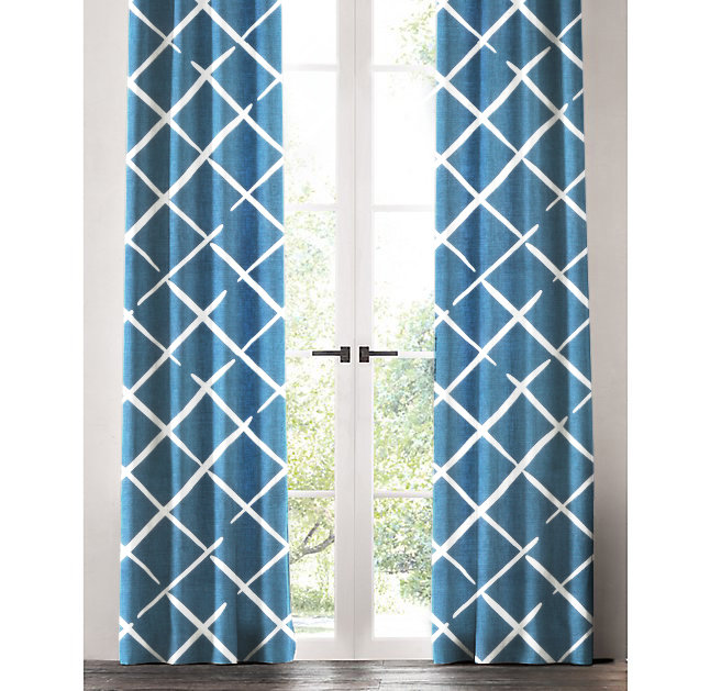 Cotton Room Darkening Curtain Single Panel, 50" W x 108" L, Indigo/White