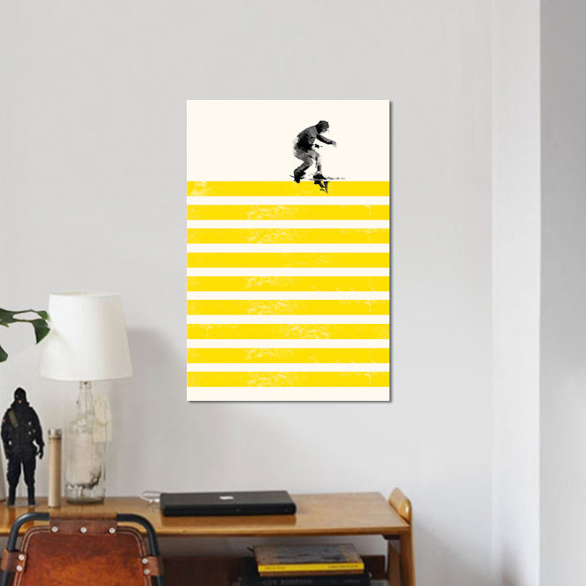 «Slide in Stripes», impression sur toile, Papier d'art encadré noir, Blanc, H 24 po x l 16 po x P 1 po