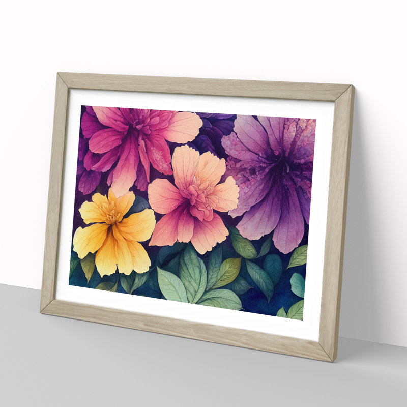 Watercolour Flowers 1 Piece Single Picture Frame Wall Art, 34cm H x 46cm W x 2cm D, Oak Framed