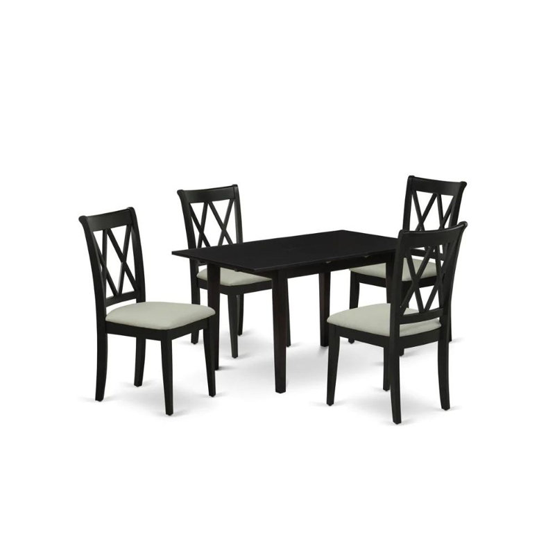 5 Piece Dining Table Set for 4 Includes a Rectangle Kitchen Table with Butterfly Leaf and 4 Linen Fabric Kitchen Dining Chairs, Black
