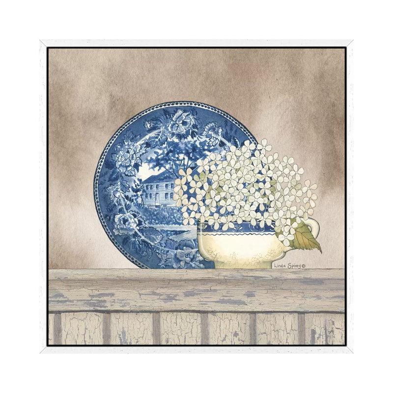 Farmhouse Blues I by Linda Spivey - Painting on Canvas, 45.72cm H x 45.72cm W x 3.81cm D, White Floater Framed