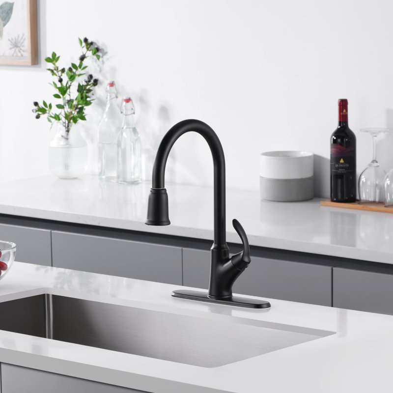 Stilleto Collection High-Arc Single Handle Kitchen/Bar Faucet with 2-Function Pull-Down Spout Sprayer - Matte Black