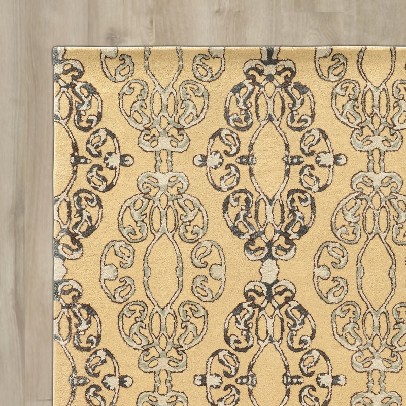 Tapis beige / gris en laine touffeté à la main à motif géométrique Cheshunt, Rectangle de 5 pi x 8 pi