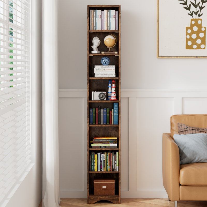 Melgarejo 71 Inches Tall Narrow Bookcase, 8-Tier Wood Bookshelf, Minimalist Corner Bookcase With Adjustable Shelves, Slim Media Tower Rack For Home Office Small Space