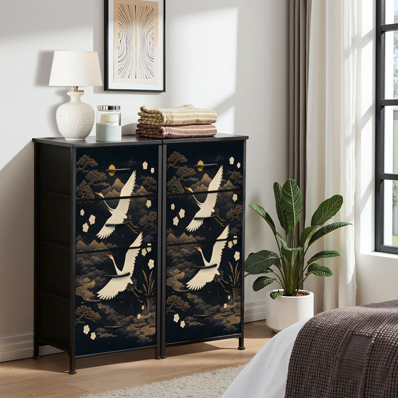 Dresser for Bedroom Dresser for Closet Japanese seamless crane birds elements Asian oriental decoration such Dressers & Chests of Drawers Fabric Closet Organizers and Storage with 4 Drawers Storage Bins
