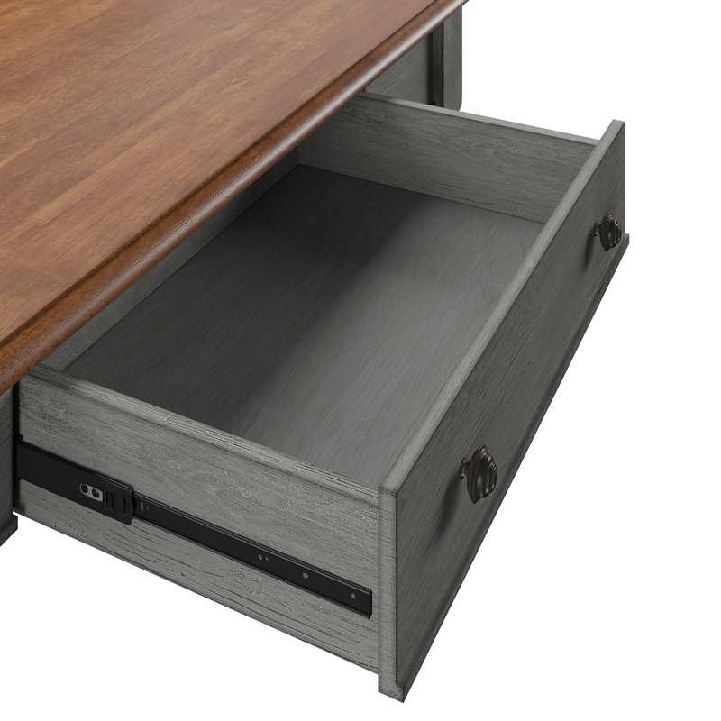 Avarie Solid Wood Writing Desk with Power Outlet, Antique Gray