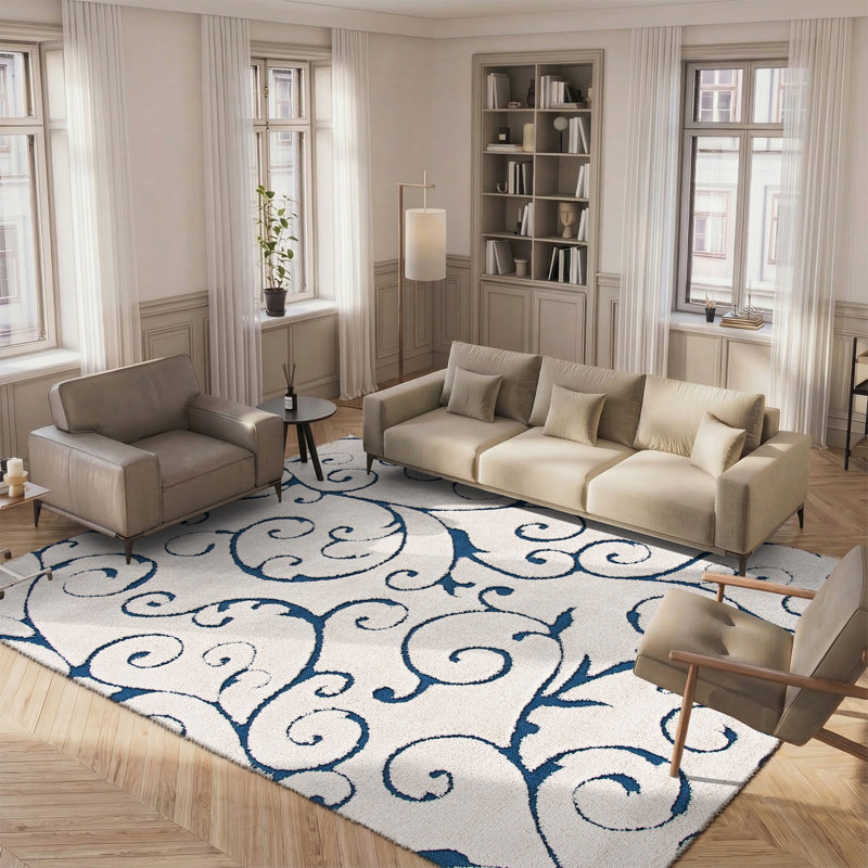 Tapis Amza, Rectangulaire 8 pi x 10 pi, Crème/bleu