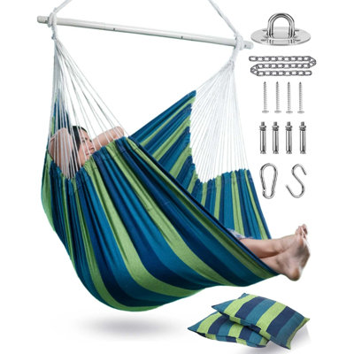 Chaise hamac avec 2 coussins et quincaillerie de suspension - capacité de 500 lb pour une utilisation intérieure et extérieure - parfaite pour le patio, le porche, la cour et la chambre à coucher