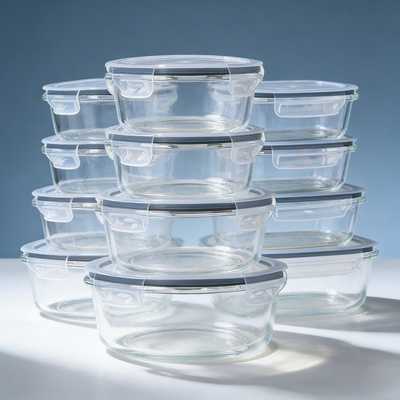 Ensemble de 24 contenants alimentaires en verre avec couvercles | Étanche à l'air, étanche et sans BPA | Va au micro-ondes, au four et au congélateur | Contenants de préparation de repas empilables pour l'organisation de la cuisine