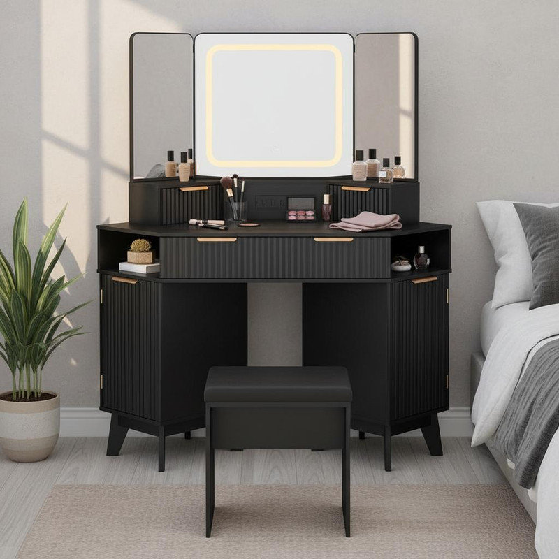 Dressing Table with Mirror, Black