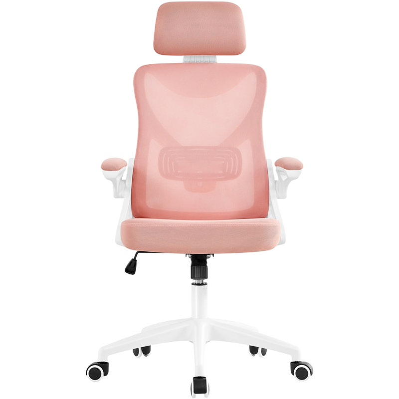 Joyti Ergonomic Task Chair with Headrest and Flip-up Armrest Lumbar, Pink, White