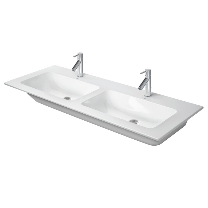 Lavabo de salle de bain mural rectangulaire en céramique blanche avec trop-plein