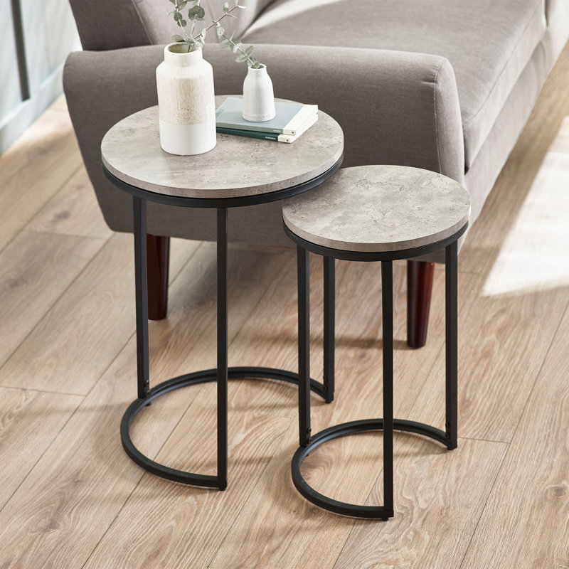 Aeris Round Nesting Tables, Concrete Grey