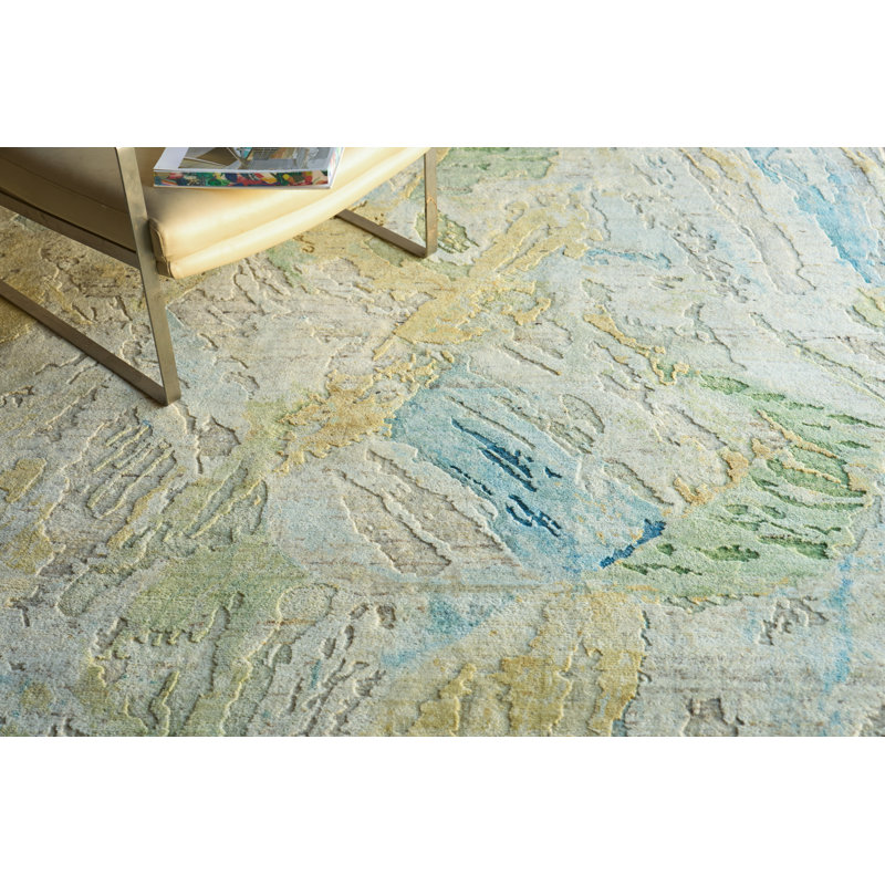 Moderno hand-knotted New Zealand Wool Yellow/Green/Blue Area Rug, 10'X14'