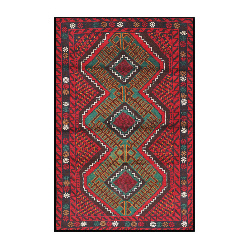Tapis rouge/gris/bleu zone contemporaine, Rectangle 2 pi x 3 pi