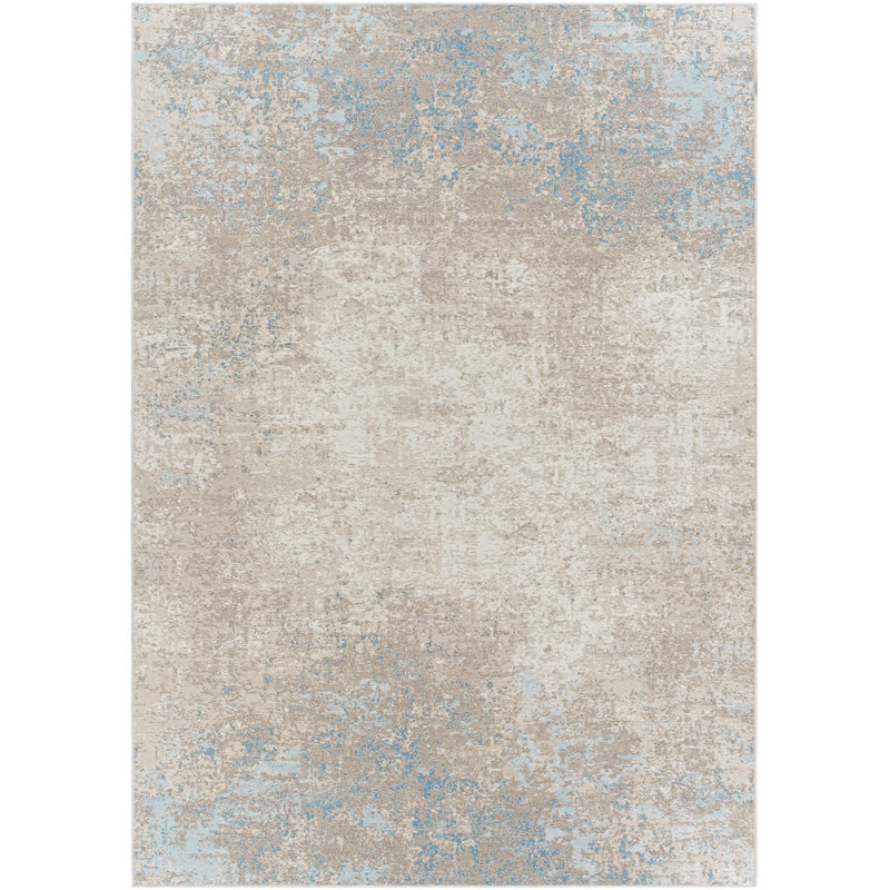 Tapis décoratif d’intérieur/d’extérieur bleu/brun à motif abstrait Alicja, Rectangle 2 pi 2 po x 4 pi 3 po