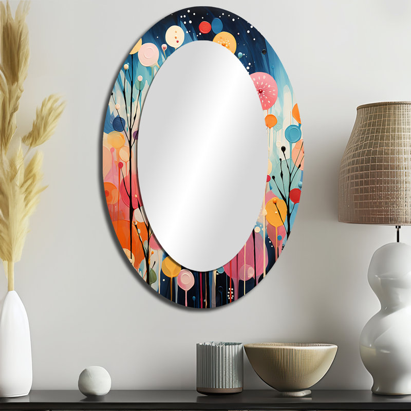 Mid-Century coloré, contrastes colorés III - Décoration murale ovale multicolore, 36 po x 24 po