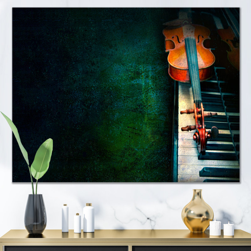 Abstrait violon sur le piano - décoration murale moderne en toile, Toile tendue, H 8 po x l 12 po x P 1 po