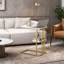 2-Tier C Shaped Nightstand, White Marble Grain Accent Table, Light Luxury Sofa Side Table for Bedroom Living Room