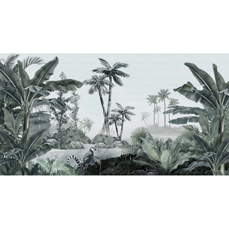 Murale de papier peint paradis tropical, Gris, L 44,04 po x l 81 po