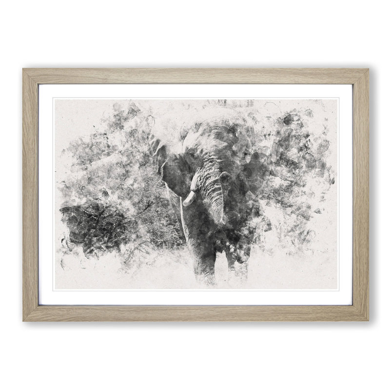 The Majestic Elephant Watercolour - Single Picture Frame Print on MDF, 40cm H x 60cm W x 2cm D, Oak Framed