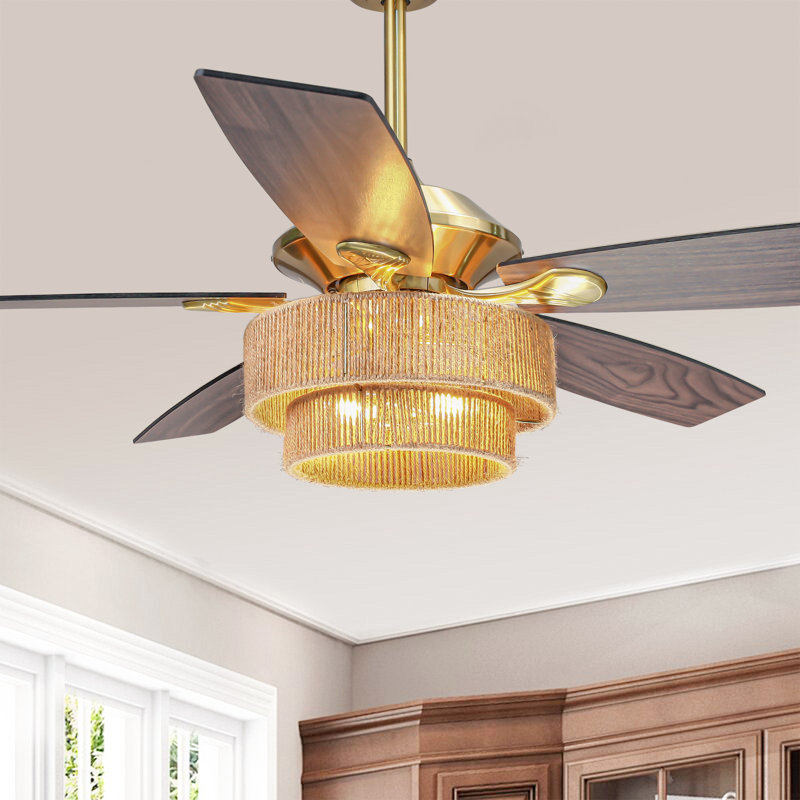 Ventilateur de plafond cage 52 po à 2 niveaux avec corde et télécommande 52 po