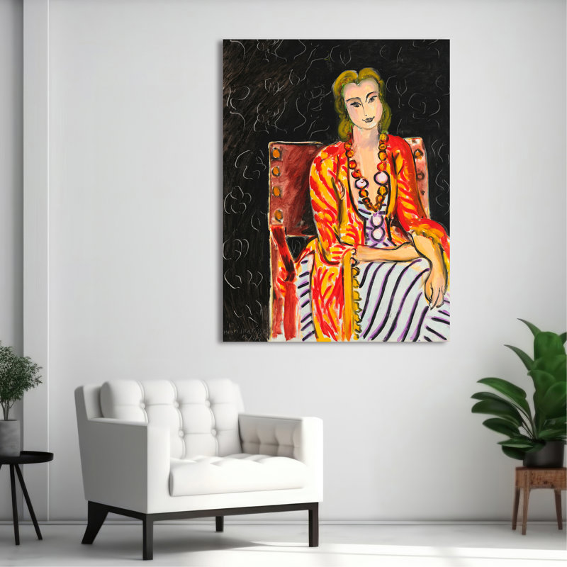 3HM7469 Woman Seated Before A Black Background by Henri Matisse - Wrapped Canvas Print, 100 cm H x 70 cm W
