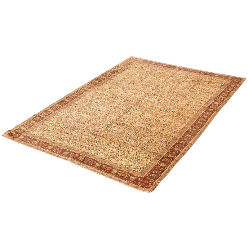 Tapis crème unique en laine noué à la main de style années 1990 de 6 pi 5 po x 9 pi 3 po Franciscka