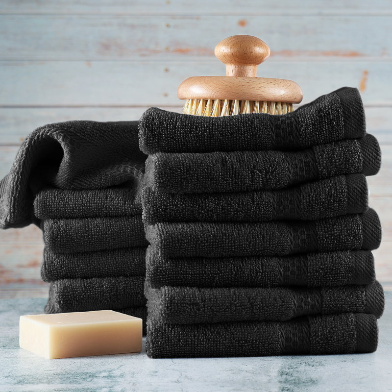 Rivage Soft 100% Cotton Washcloth Towel Set, Black