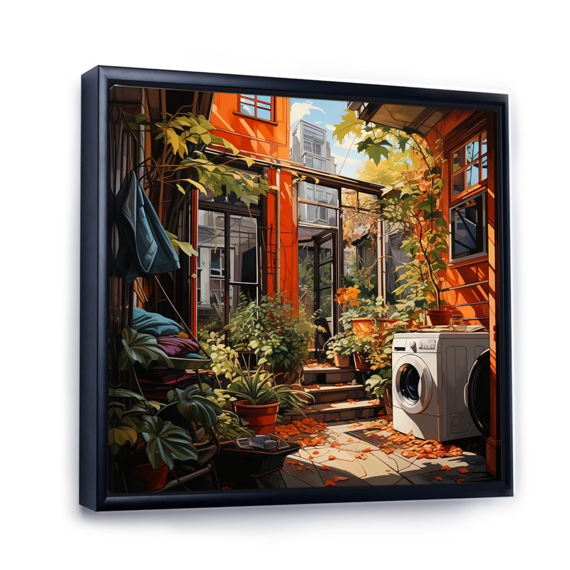 «Bath Laundry Urban Oasis I», reproduction sur toile, H 24 po x l 24 po x P 1 po, Cadre flottant noir