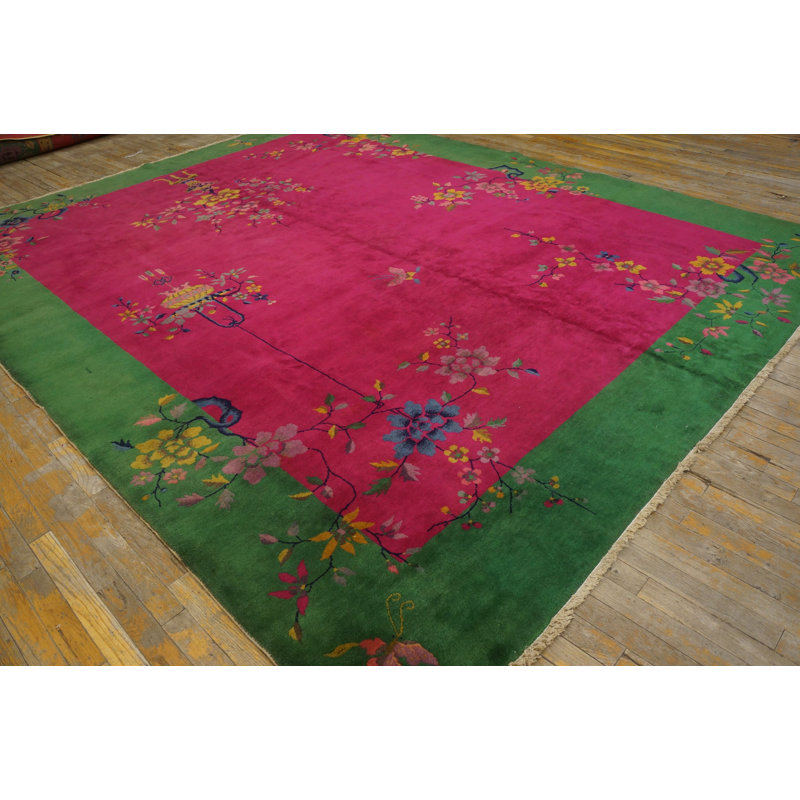 Antique Chinese - Art Deco Medium Wool Green, Purple Rug
