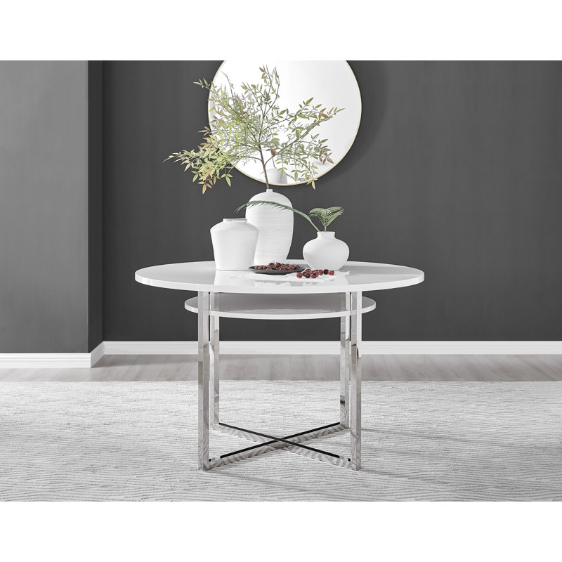 Round Concrete Effect & Black Legs Dining Table With Storage Shelf & 4 Luxury Velvet Dining Chairs, Grey/Black