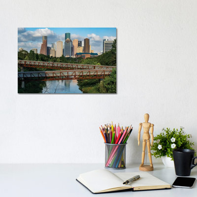 Elevated Walkway Over Buffalo Bayou With Downtown Skyline In Background, Houston, Texas, USA by Panoramic Images - Wrapped Canvas Gallery-Wrapped Canvas Giclée