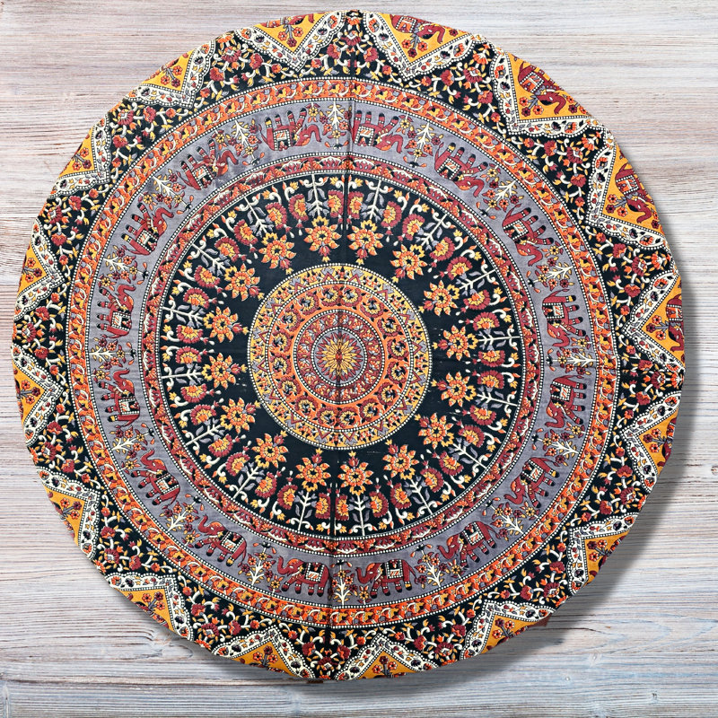 Mnatsagan Floral 100% Cotton Tablecloth Round, Black/Red, 72" Round