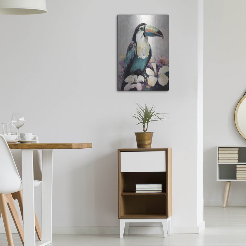 Art mural en métal «Toucan en fleurs» de Bay Isle Home ™ par Svetlana Aleynikova, H 24 po x l 16 po