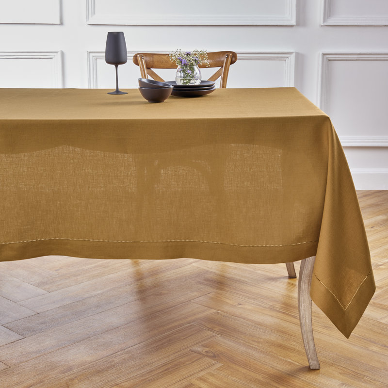 100% Pure Linen Hemstitch Table Throw - Classic Hemstitch, Brown Sugar