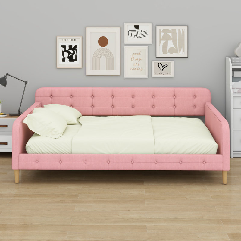 Upholstered Daybed With Support Legs, Pink
