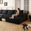 Canapé modulaire en L 107 po rembourré en velours côtelé noir de 107 po, moderne et polyvalent pour plusieurs pièces, sans assemblage requis. Canapé modulaire confortable dans le salon, noir.