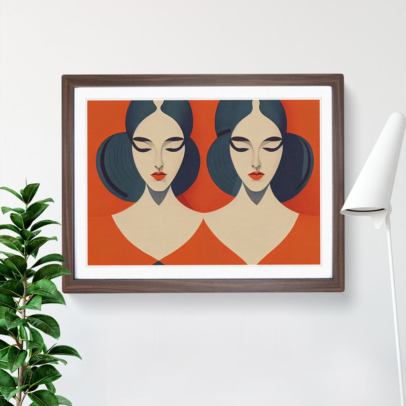 Two Women Abstract Vol.1 1 Piece Single Picture Frame Wall Art, 46cm H x 64cm W x 2cm D, Walnut