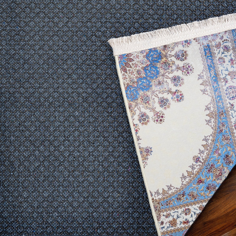 Tapis oriental bleu tissé antidérapant tissé à imprimé numérique