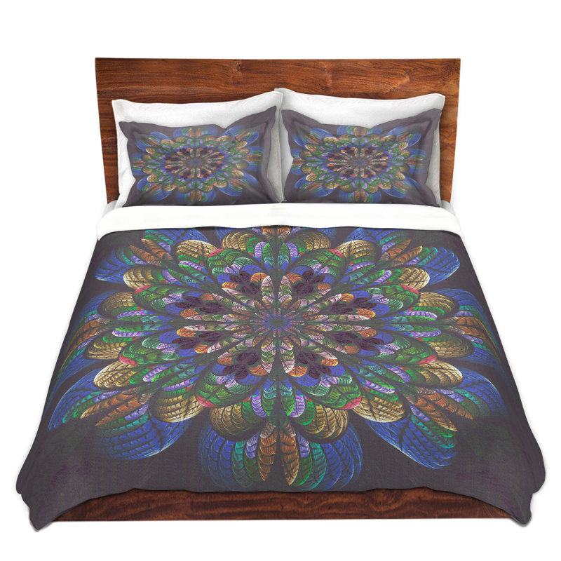 Polyester Floral Duvet Cover, 1 Queen Duvet Cover + 2 Standard Shams, Purple/Green/Blue